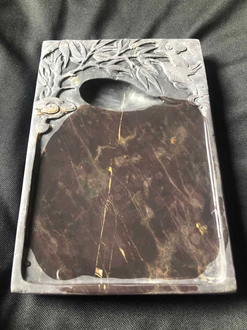 すずり 端溪硯 老坑 水巖 花鳥文 金綫 五彩飣 エン脂書道用品 端渓硯 文房具