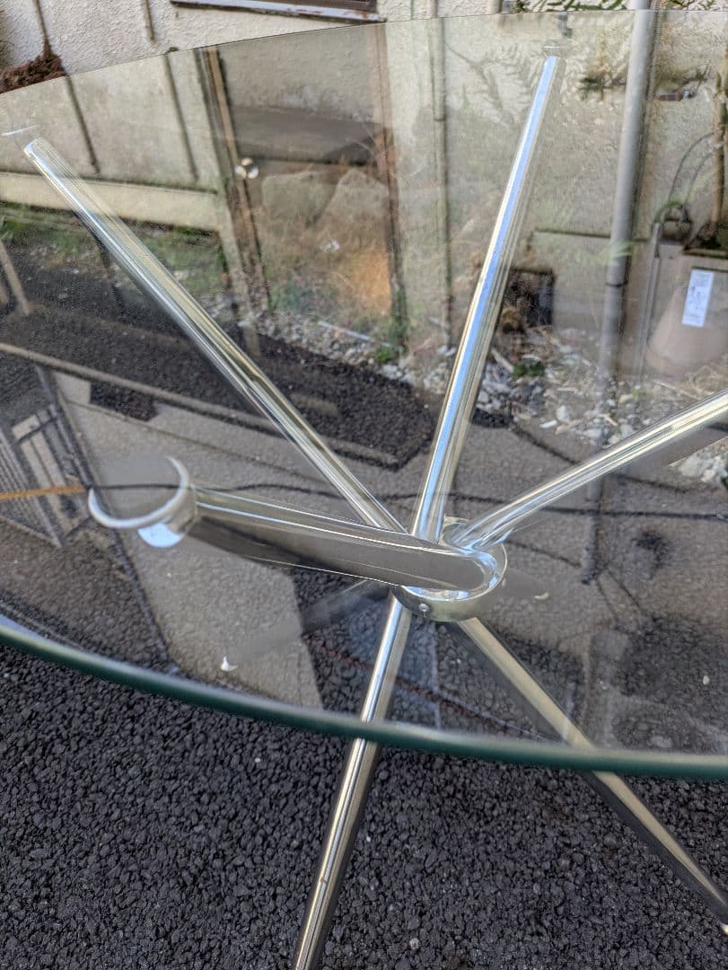 円形ガラス天板 X字型脚 ダイニングテーブル ミッドセンチュリー 80s