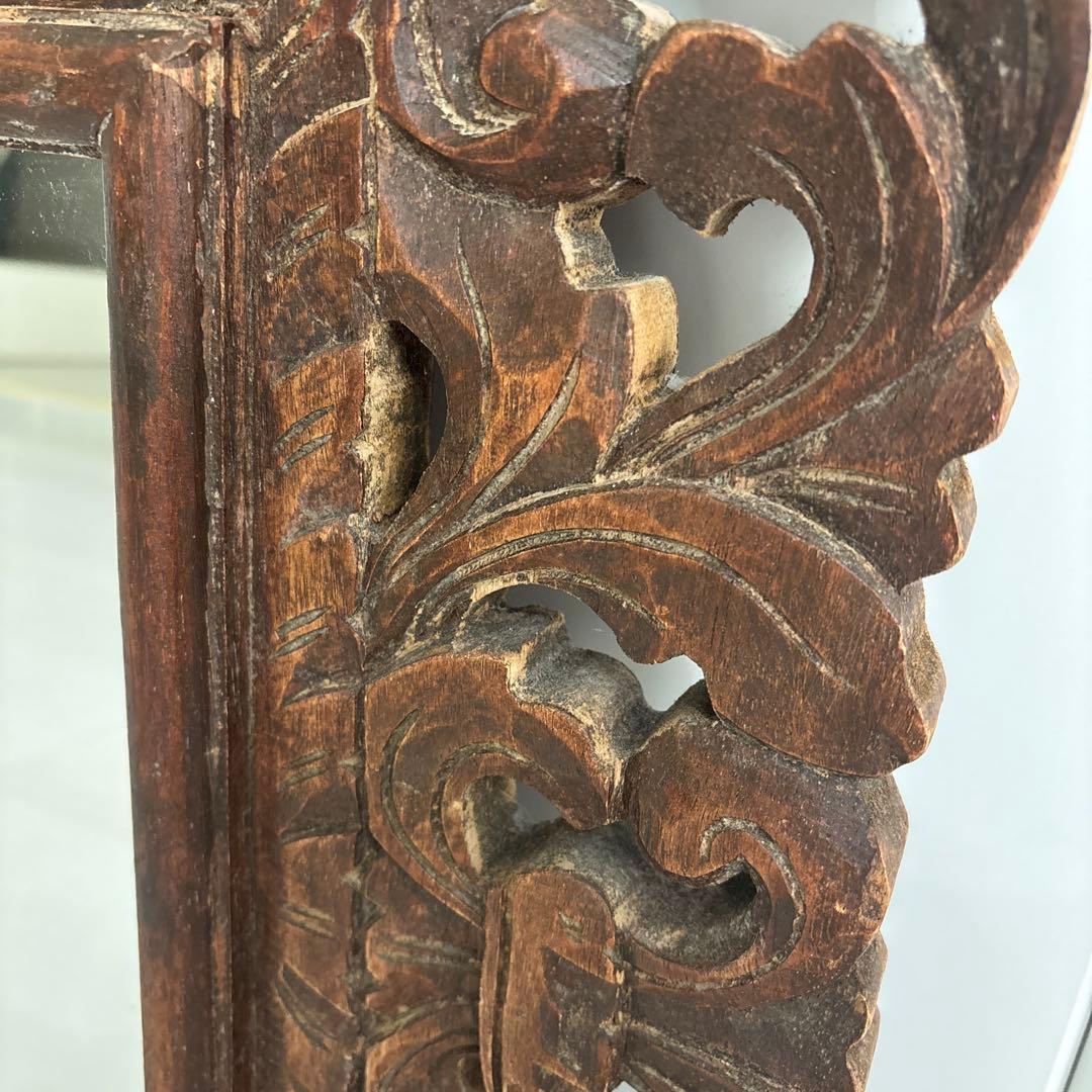 大きいサイズ！バリ　アジアン　レリーフ　壁掛けミラー　鏡