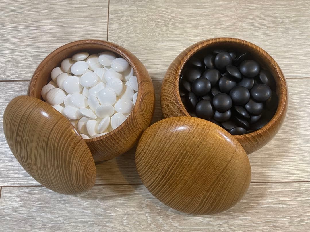 蛤碁石 33号(9.2mm) 那智黒石 欅碁笥セット お手入れ済