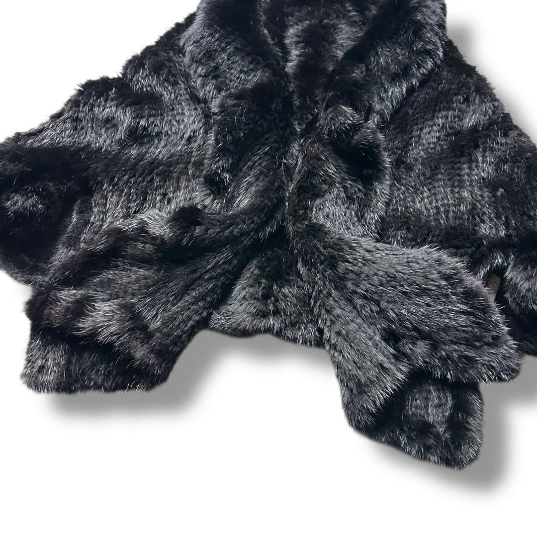 極美品 ミンク リアルファー ポンチョ 毛皮 M相当 黒 レディース 三陽商会