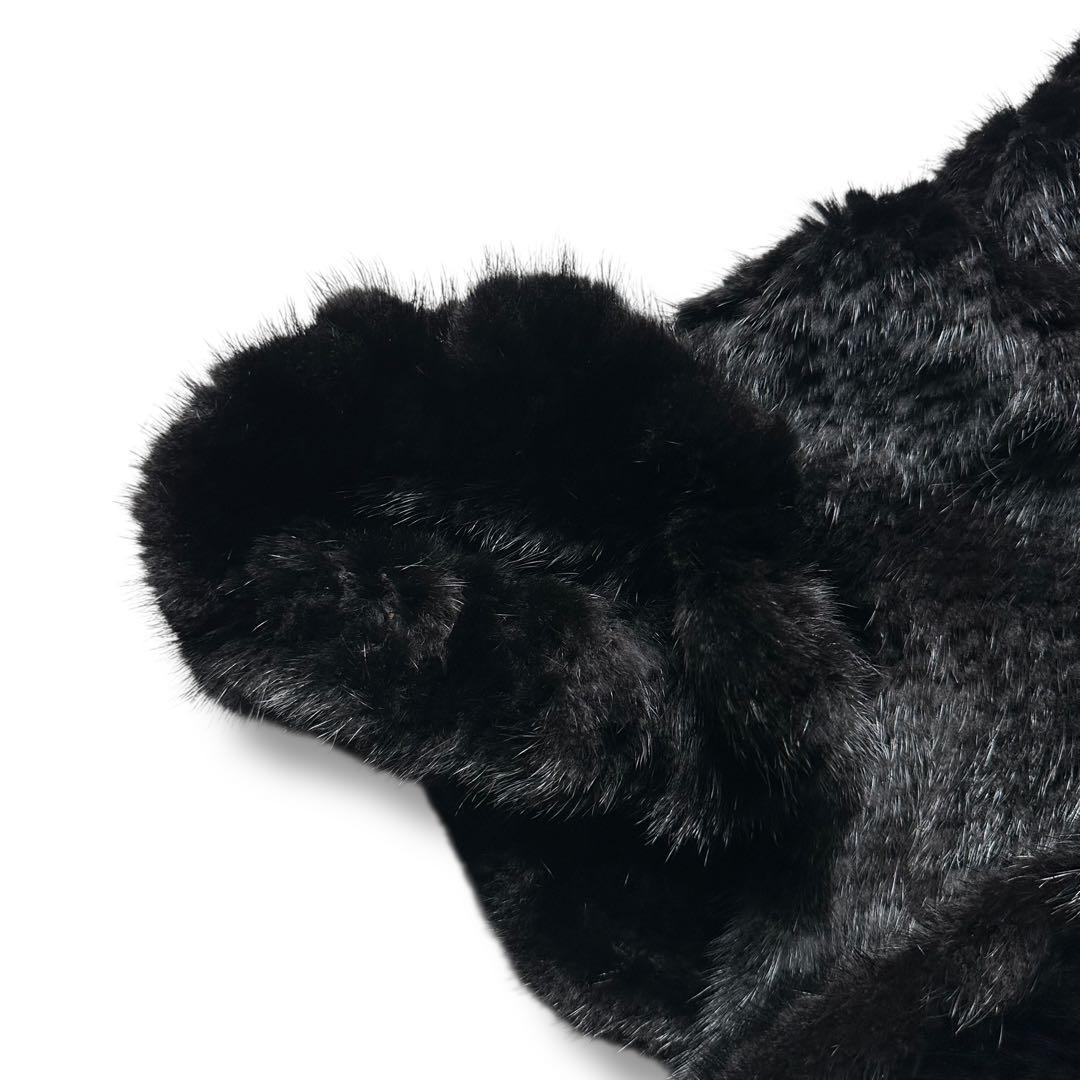 極美品 ミンク リアルファー ポンチョ 毛皮 M相当 黒 レディース 三陽商会