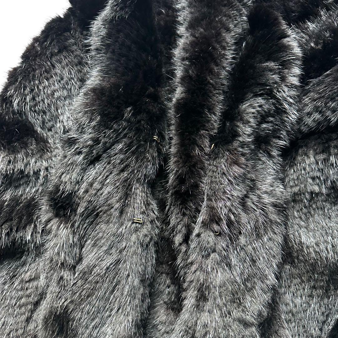 極美品 ミンク リアルファー ポンチョ 毛皮 M相当 黒 レディース 三陽商会