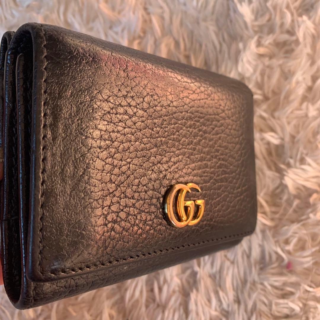美品✨グッチ 三つ折り財布 ウォレット GGマーモント レザー ブラック