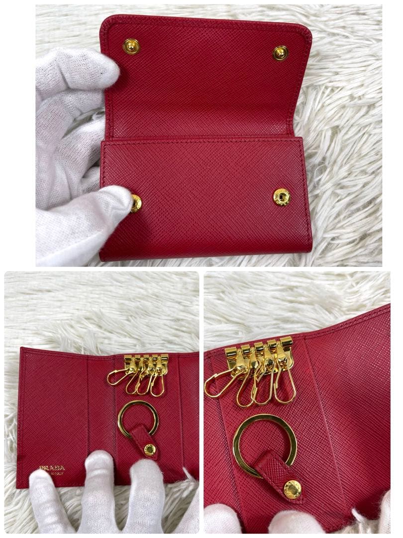 未使用級‼️PRADA プラダ　4連キーケース　サフィアーノレザー　ロゴ金具
