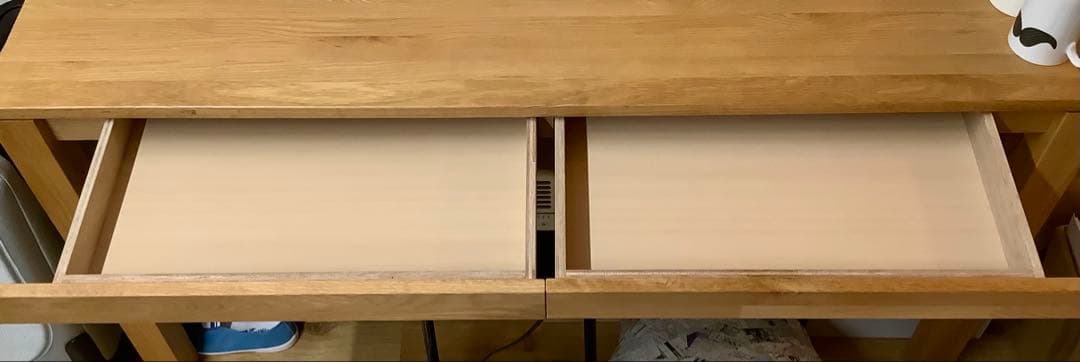 MUJI 無印良品 木製テーブル 引出付 節あり 幅140cm オーク材×1点