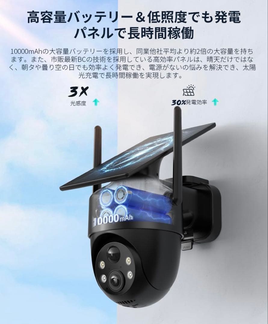 未使用屋外防犯カメラ ソーラー一体型完全ワイヤレス高画素人体検知 駐車場