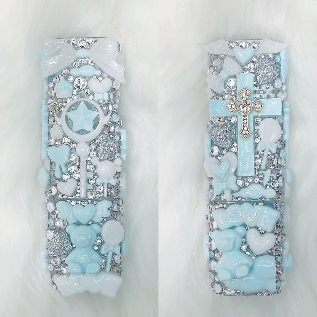 IQOSケースデコ イルマワンケースデコ 水色 ホワイト シルバー 埋め