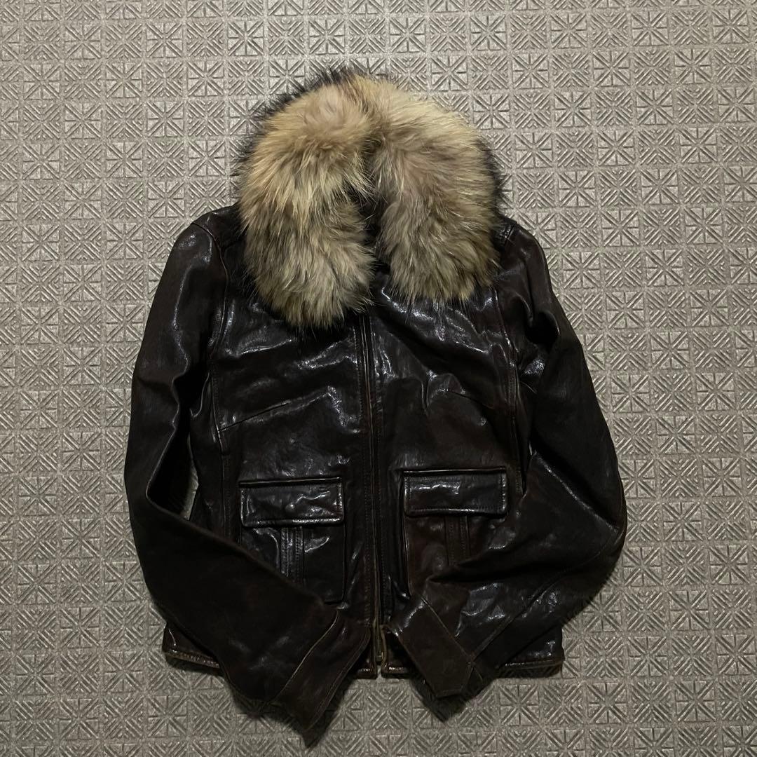 Y2K 本革 ファー レザー フライト ジャケット裏原 コア 短丈 平成ギャル