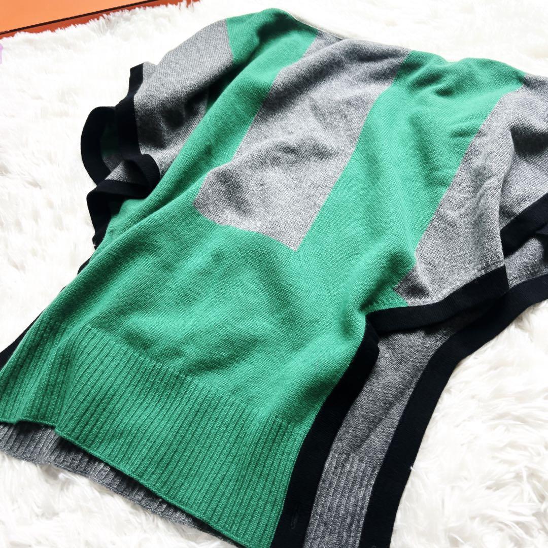 美品　HERMESエルメス　ケープ　ポンチョ　セーター　カシミヤ　緑　ベスト