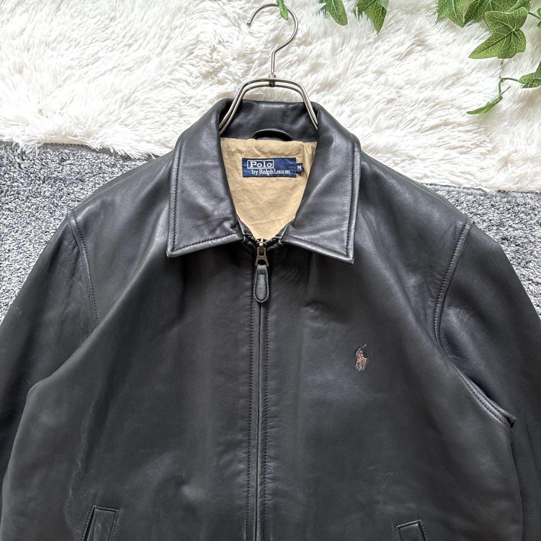 希少 美品 当時物 ラルフローレン ラムレザージャケット ブルゾン M