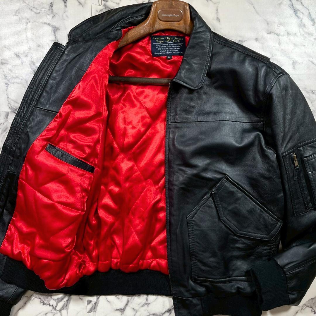 ✨CWU-45P/羊革✨(XL位) ラムレザー 中綿 フライトジャケット 黒赤