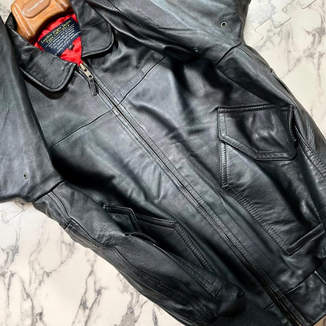 ✨CWU-45P/羊革✨(XL位) ラムレザー 中綿 フライトジャケット 黒赤