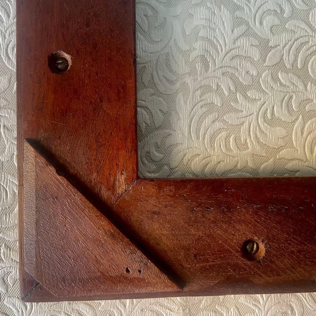 どんぐりレリーフダブルフレーム　ブロンズ&ウッド　ガラス入りフランスアンティーク