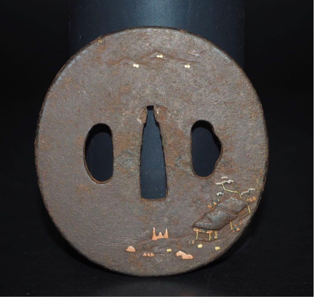 eyeknow74送料無料　江戸時代　山水楼閣象嵌　鍔