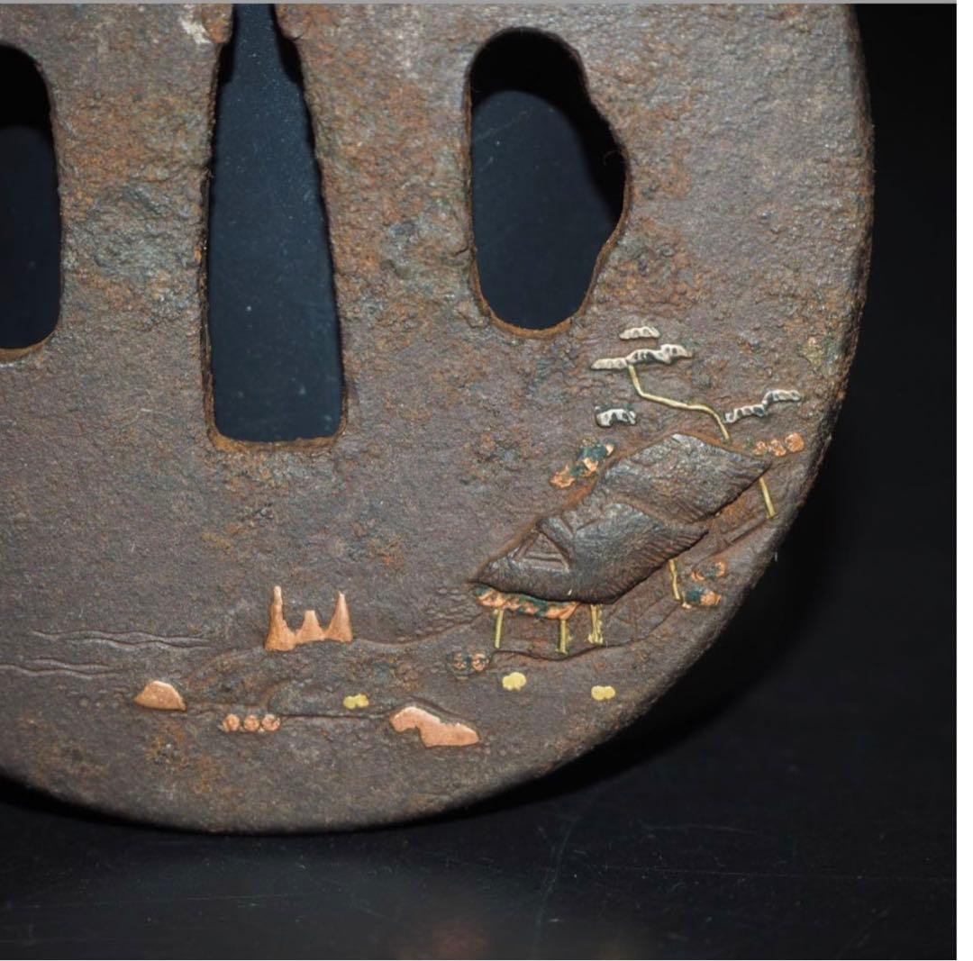 eyeknow74送料無料　江戸時代　山水楼閣象嵌　鍔