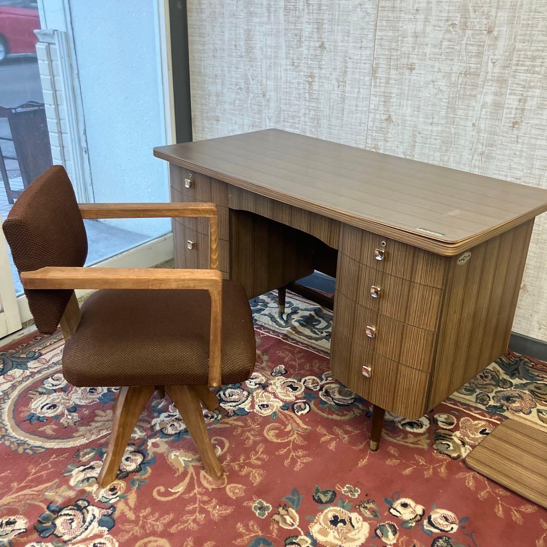 昭和レトロ 東洋デスク 古家具 木製 両袖 書斎机 勉強机 文机 ワークデスク