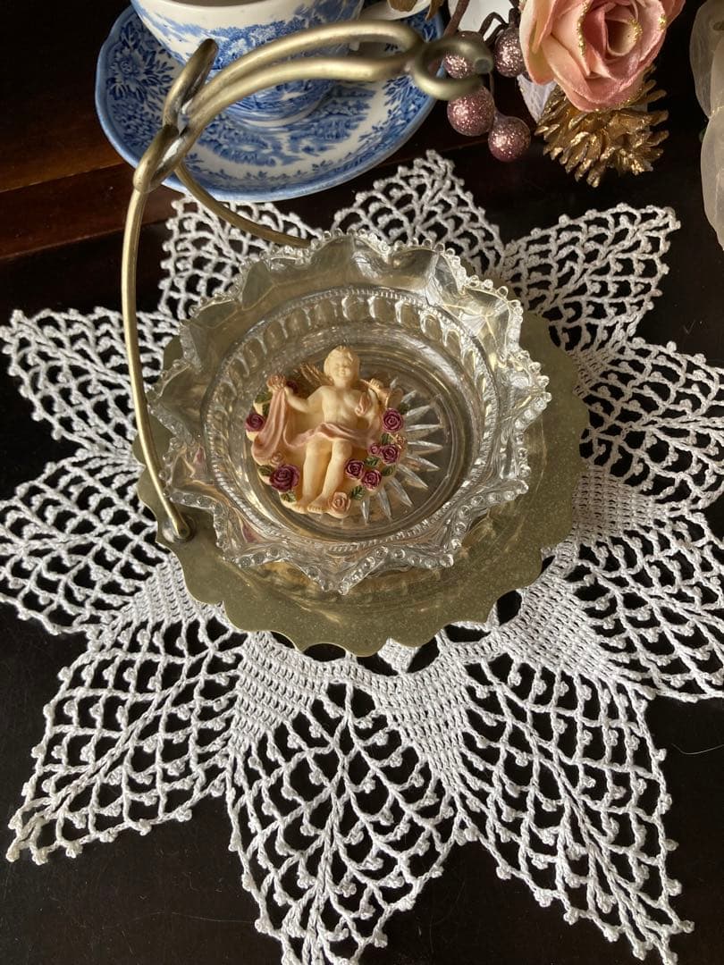 海外店ジャグカバー★レースドイリー10星形スカラップ&天使と薔薇マグネット新品