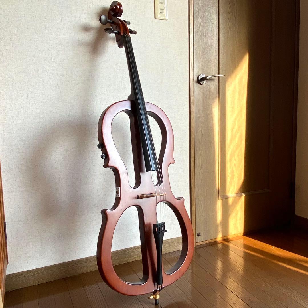 弓・収納袋付き】エレクトリックチェロ サイレントチェロ 木製 匿名