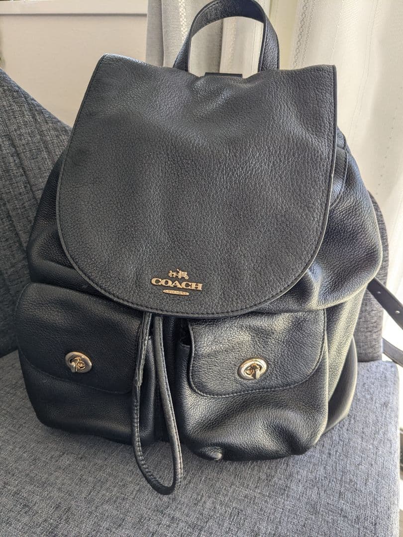 ららりCOACH ブラックレザー リュック　ユニセックス