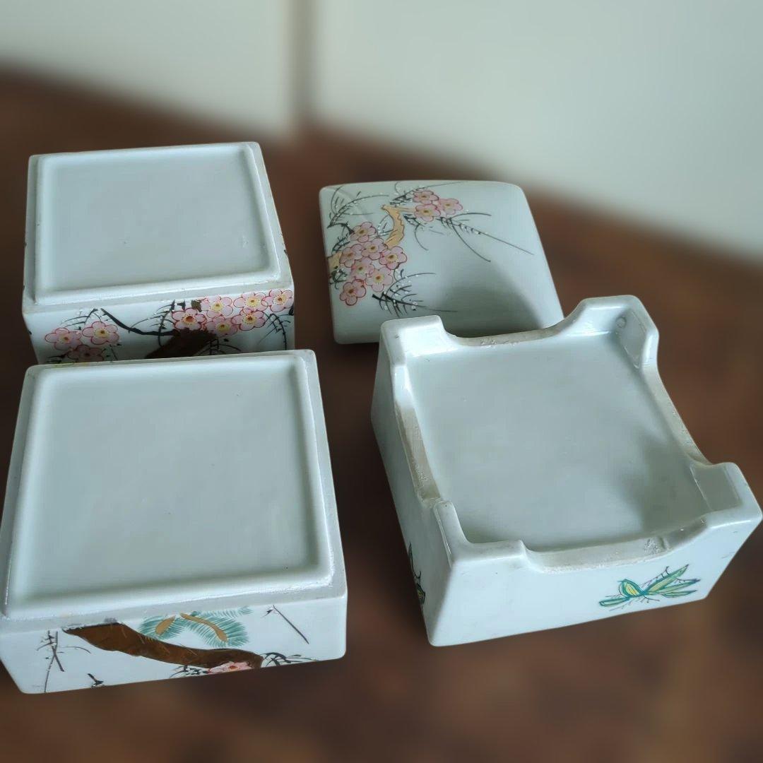 骨董 段重箱 陶器 松竹梅 三段重 アンティーク 物入 おせち