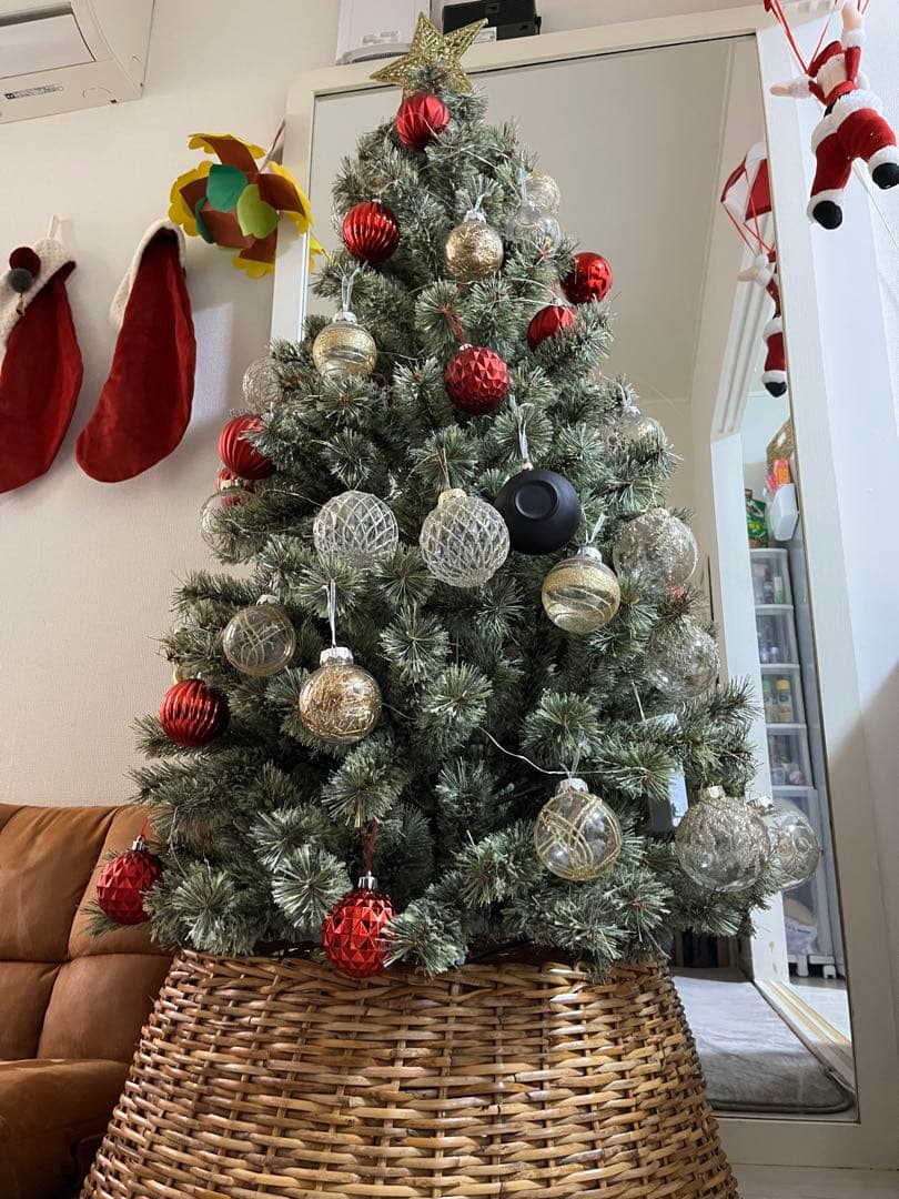 FILA　150cm人工クリスマスツリー 赤と金のオーナメント