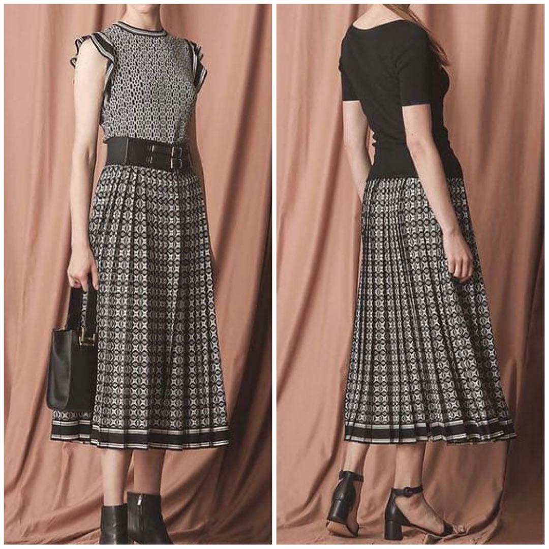 美品✨EPOCA ジオメトリックフィーノスカート ニット プリーツ 20AW