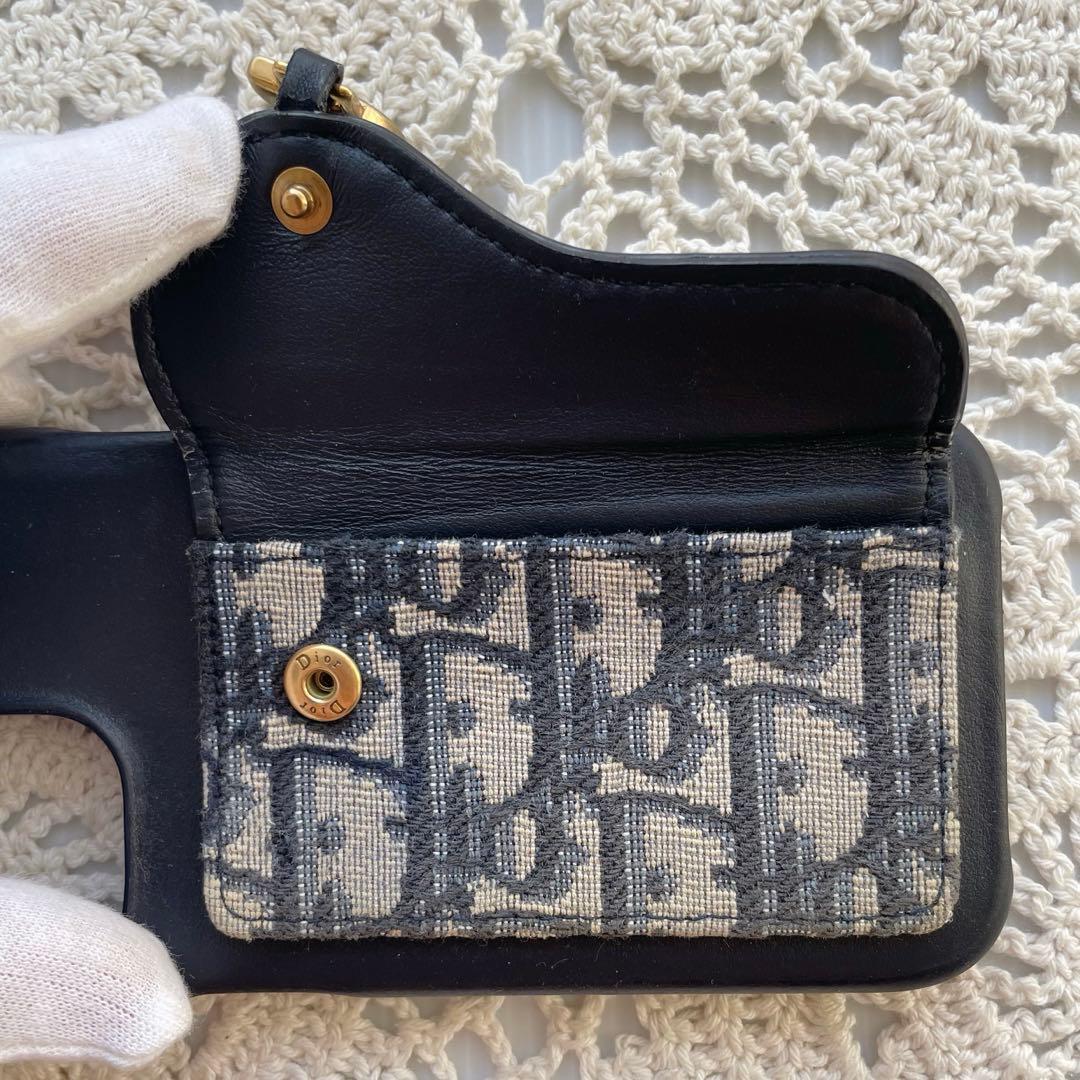 美品Dior iPhoneケース　アイフォン15オブリーク　サドル　ネイビー