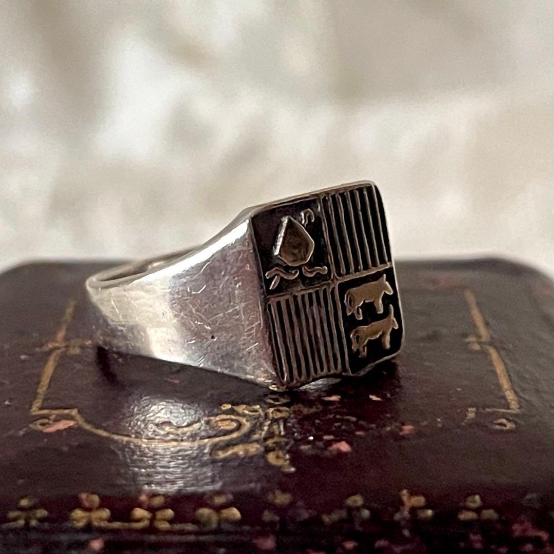 ブギウギ 　純銀製紋章デザインリング　フランスアンティーク　シグネット指輪