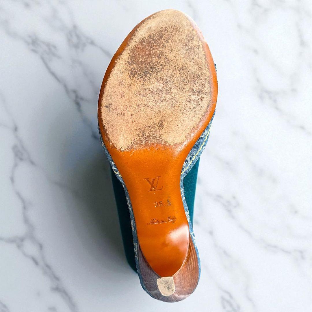 Louis Vuitton モノグラム デニムリボンミュール 23cm