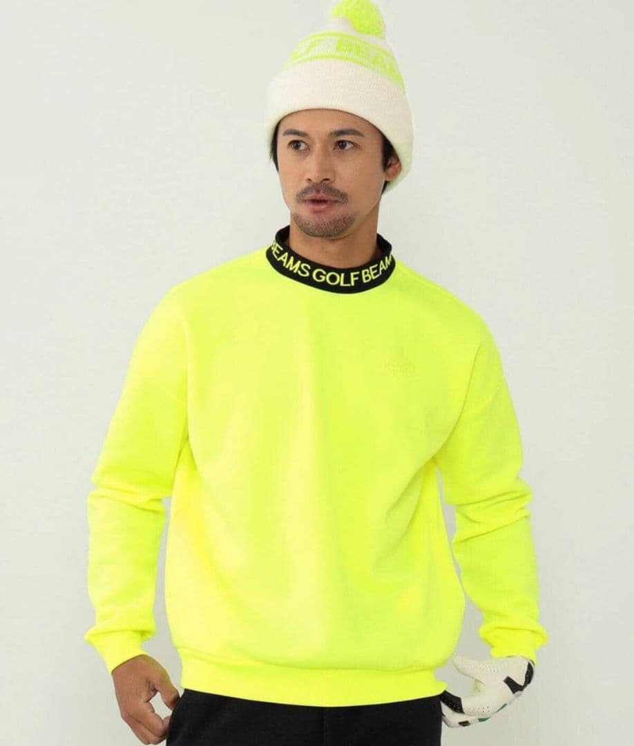 極美品□BEAMS GOLF ビームスゴルフ 襟ロゴ裏フリース プルオーバー