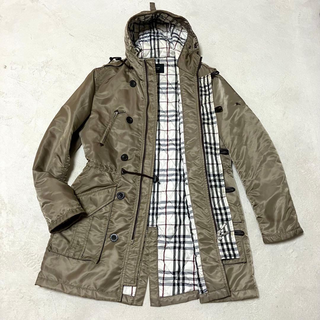 バーバリーブラックレーベル　モッズコート　裏キルティング　ノバチェック　フード