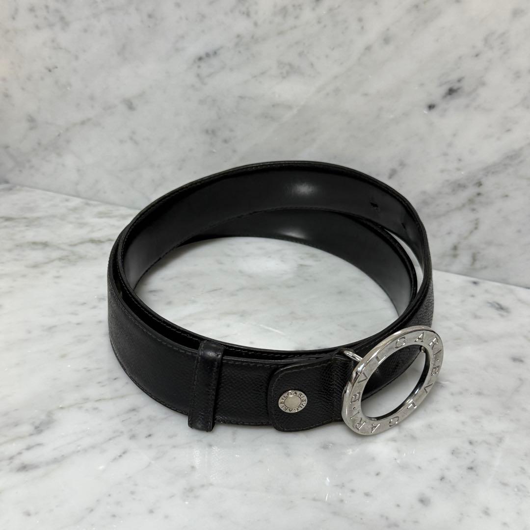 BVLGARI ブルガリ ベルト 本革 レザー ブラック 黒 銀 Silver