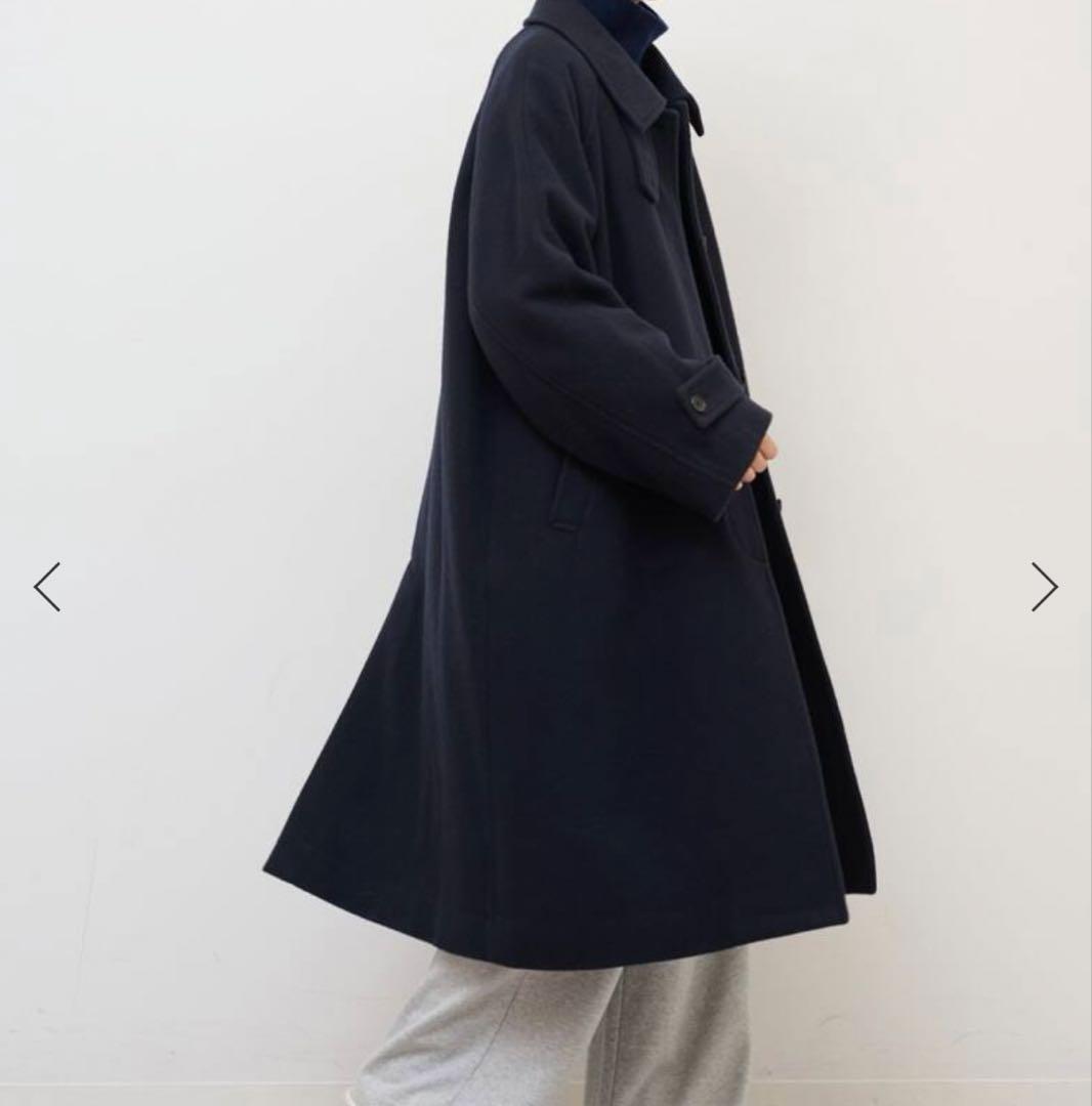 取り置き【未使用】尾州ウールスーパー100ステンカラーコート ネイビー