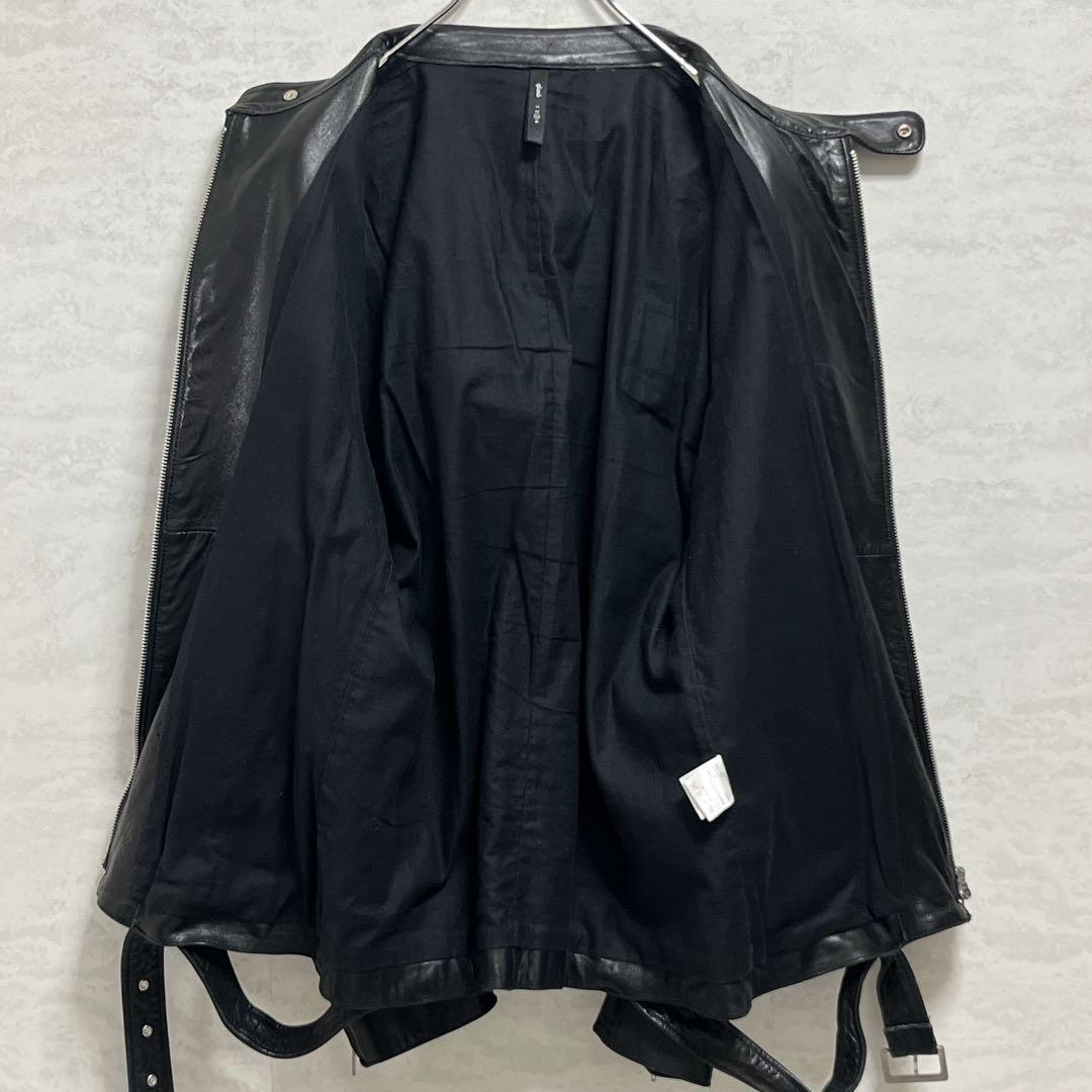 美品『グラム』シングルライダースレザージャケット 羊革 ベルト ダブルジップ 黒