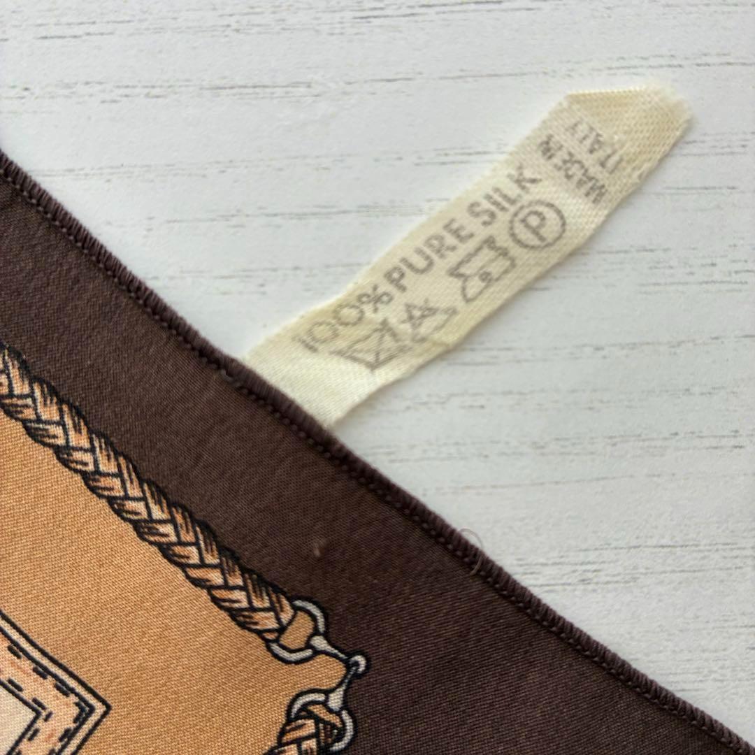 【美品】CELINE セリーヌ スカーフ 馬具モチーフ ブラウン系 116×26