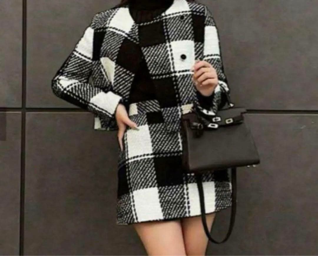 値下げ shéller ブロックチェックスコート M