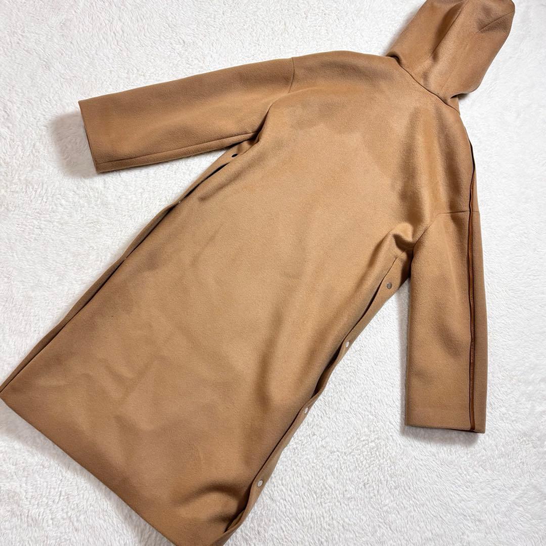 AERON フーディ　ロングコート　サイドスリット　ボタン　ジップアップ　シルク