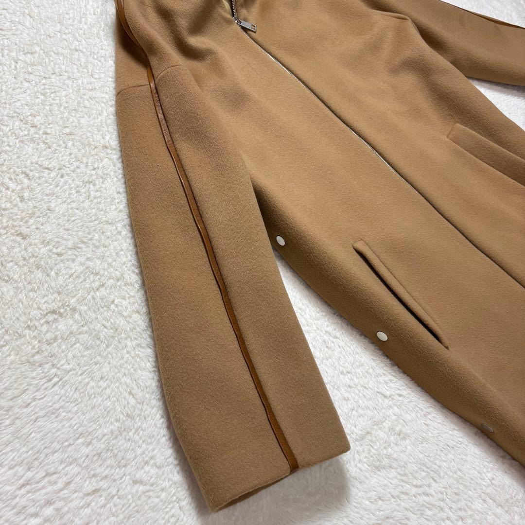 AERON フーディ　ロングコート　サイドスリット　ボタン　ジップアップ　シルク