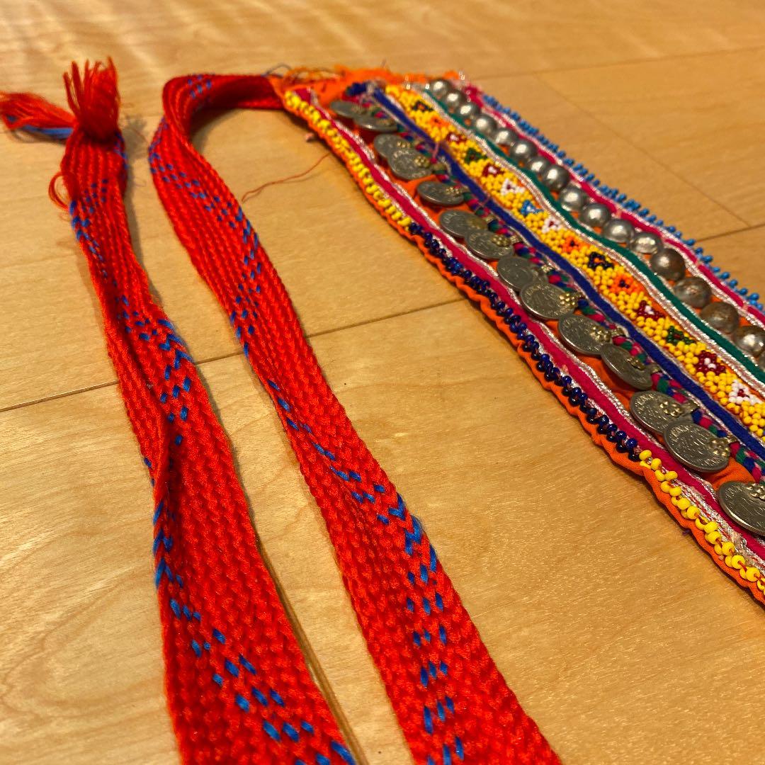 カレン族　アフガンベルト モン族 刺繍ビーズベルト カレン族　ジャンティーク