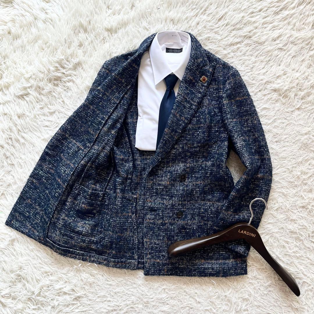 <美品>LARDINI ダブル ウール ツイード ジャケット サイズ44