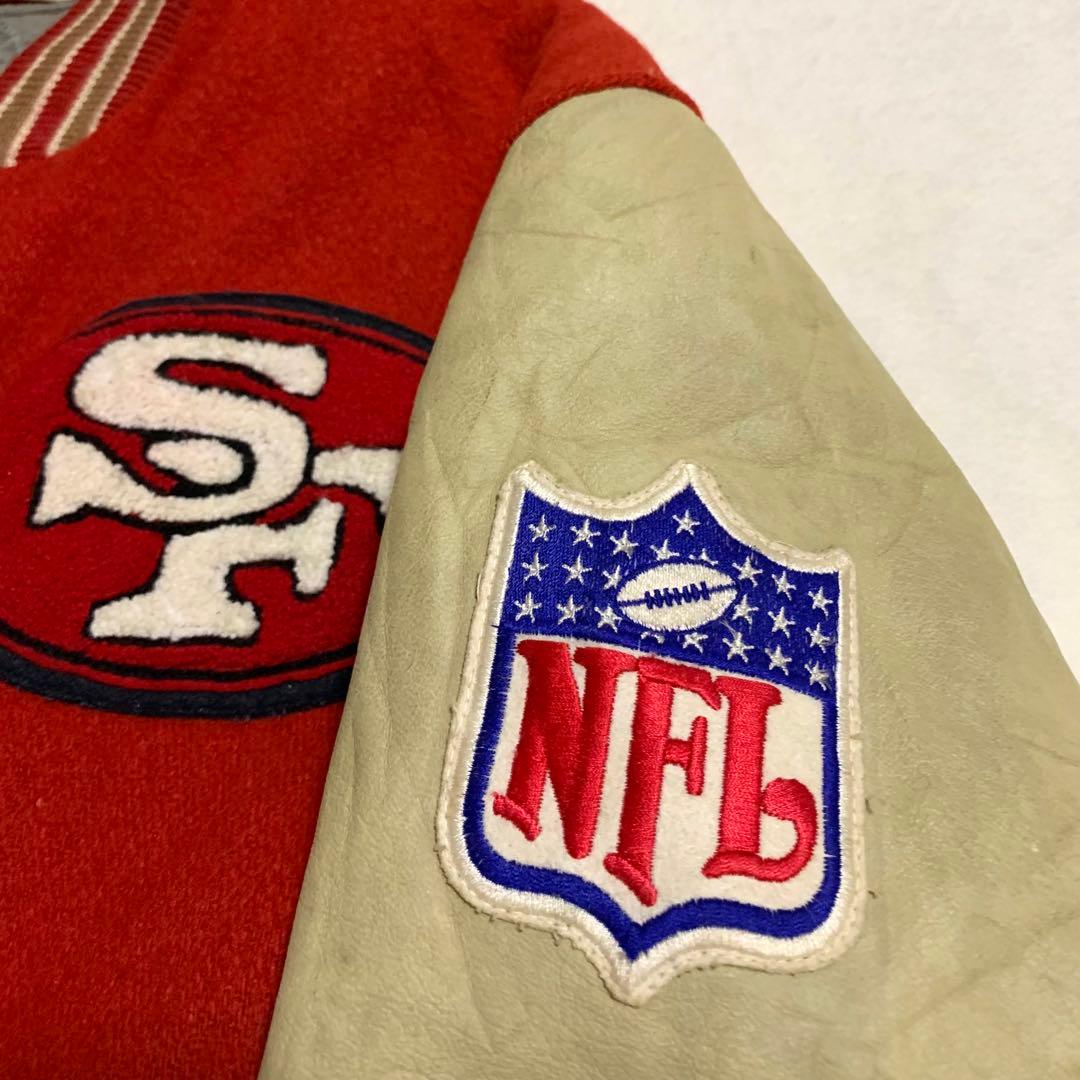 山*酢様 NFL 49ers ウール×レザー スタジャン USA製 M ゴールデ