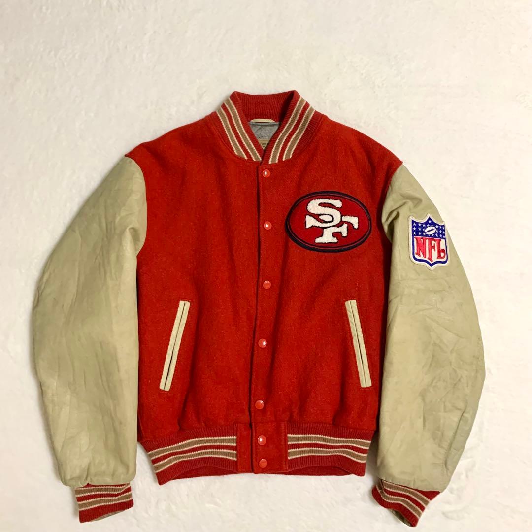 山*酢様 NFL 49ers ウール×レザー スタジャン USA製 M ゴールデ