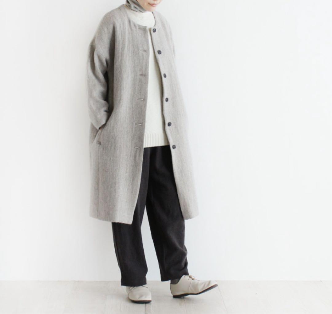 ◆新品未使用品◆ nofl ウールリネンヘリンボーンコート　ノーカラーコート