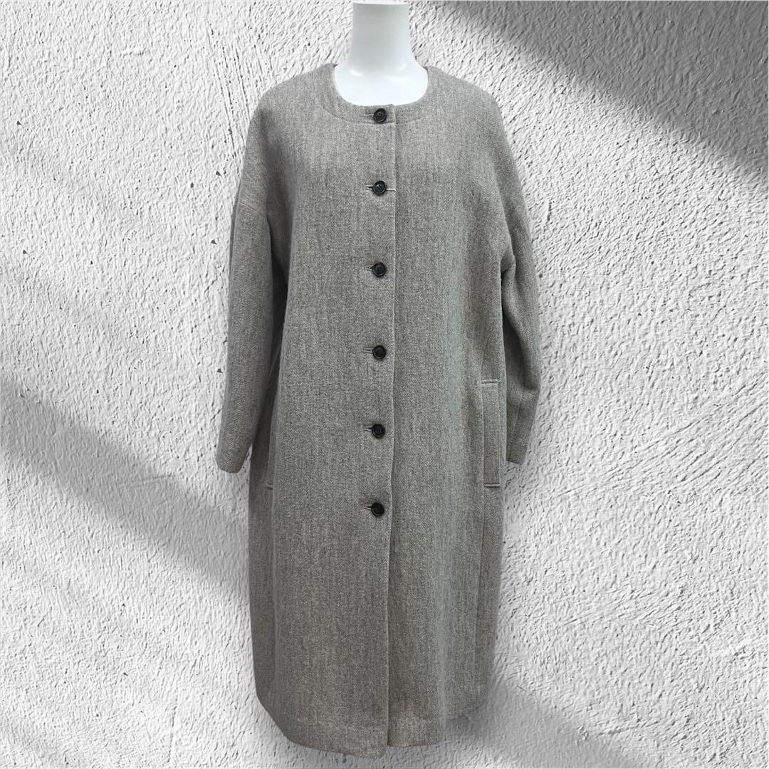 ◆新品未使用品◆ nofl ウールリネンヘリンボーンコート　ノーカラーコート