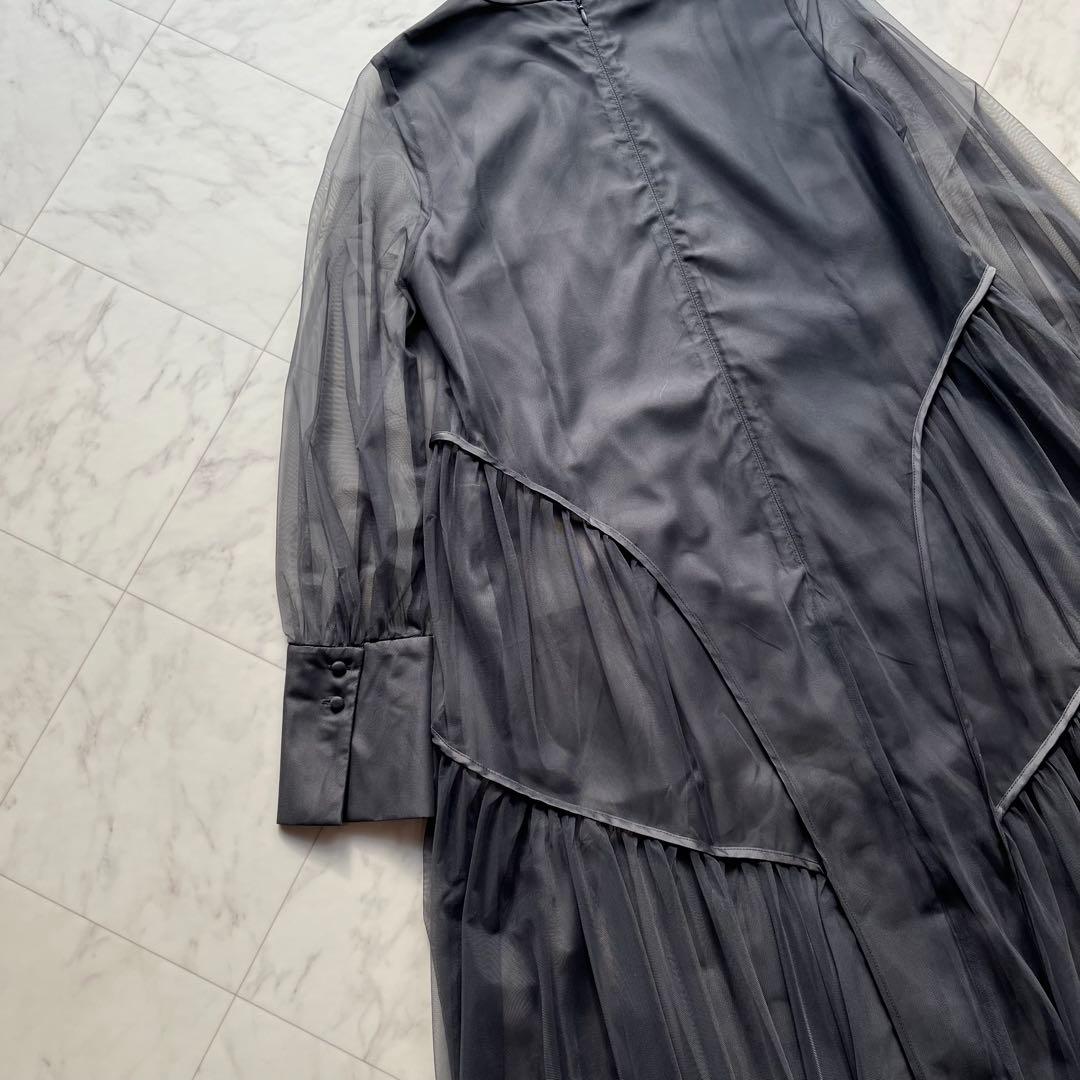 niana チュールパイピングAラインドレス　オケージョンドレス　M チャコール