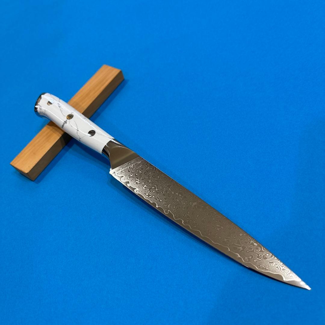 V10ダマスカスぺティナイフ ホワイトターコイズハンドル 販売