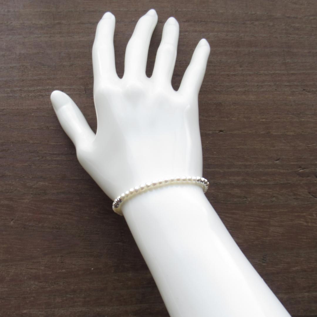 4mm】高品質淡水パール ＆シルバー925 グリッタービーズ ブレスレット