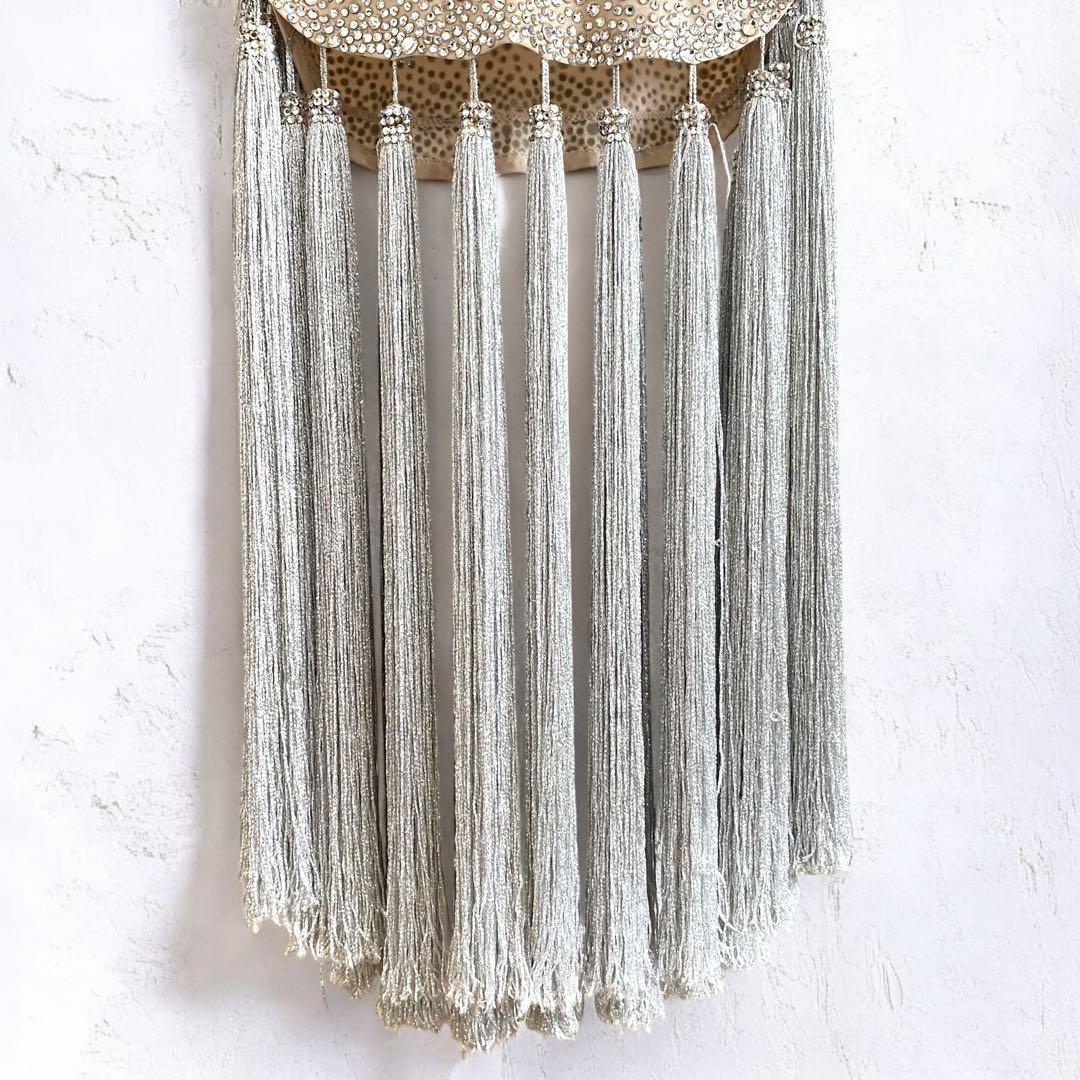 高級★シルック 社交ダンス ラテンドレス 衣装 タッセル シルバー ベージュ