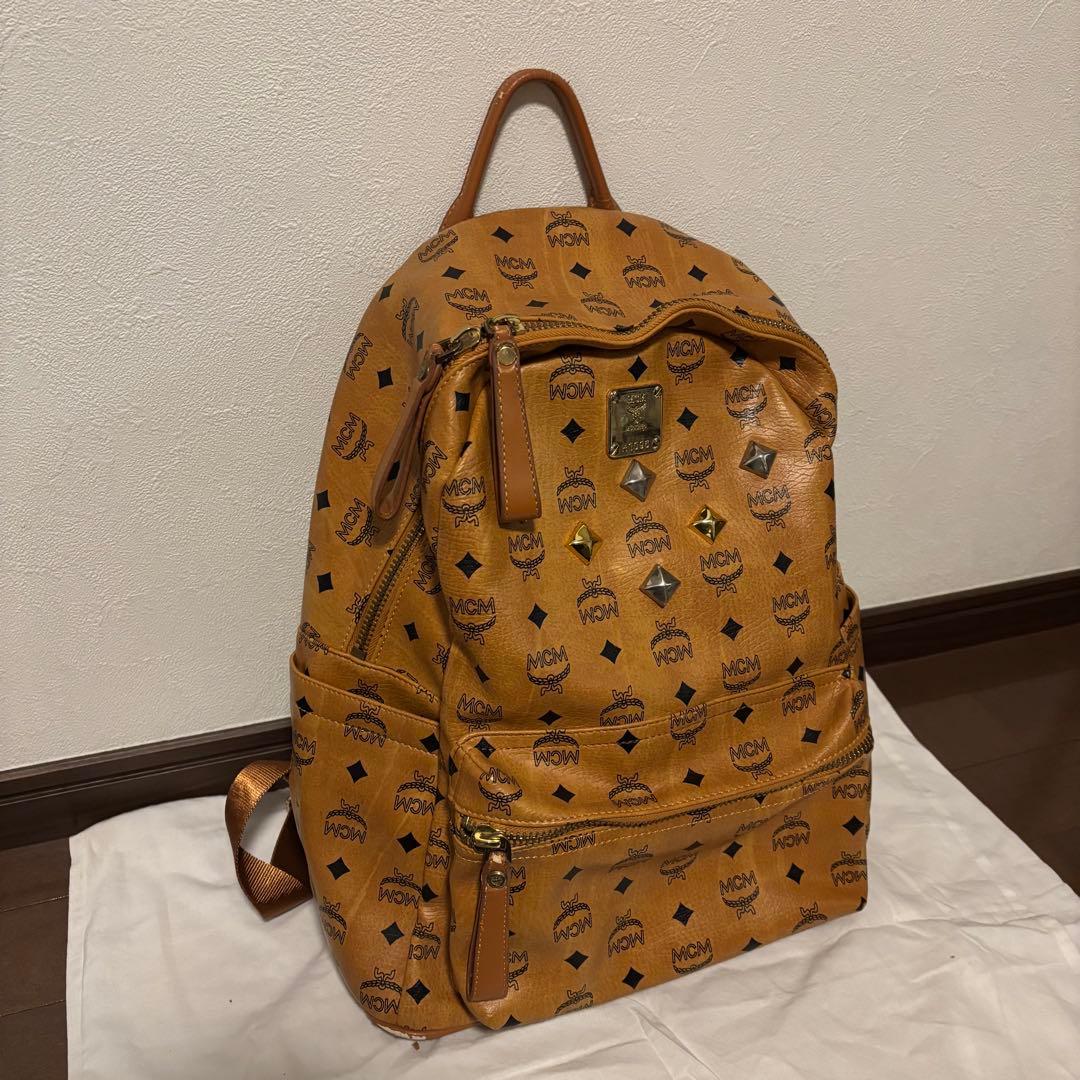 【訳あり】MCM リュック ラージサイズ VISTOS スタッズ付き ブラウン